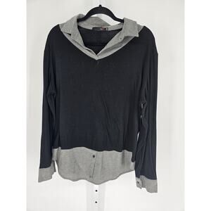 DJT Womens Sz XXL Layered Look Long Sleeve Top Black and Gray
